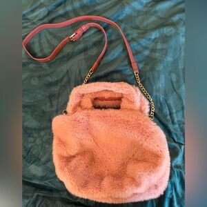 Cynthia Rowley, Faux Fur Purse W/detachable Crossbody Bag Stap, Pink EUC